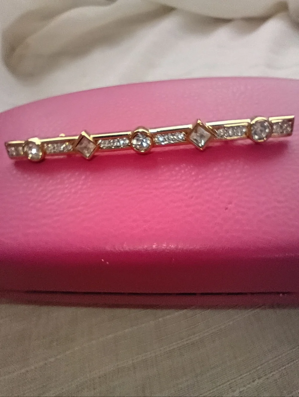 Vintage Swarovski Bar Brooch Crystal Gold Signed Swan Mark Women's Jewelry